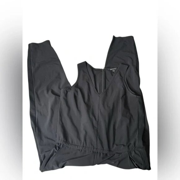 ATHLETA womens Brooklyn Jumpsuit size US 12 solid Black sleeveless V-neck - Picture 2 of 7